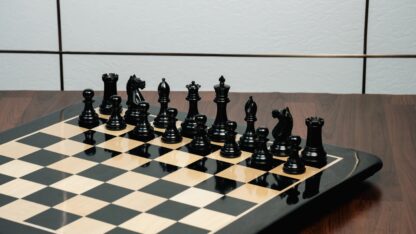4" FIERCE KNIGHT STAUNTON EBONY TRIPLE WEIGHTED CHESS PIECES WITH 21" EBONY CHESSBOARD & STORAGE BOX