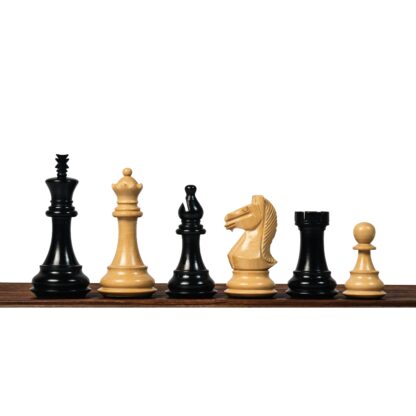 4” NOSEBAND KNIGHT STAUNTON EBONY TRIPLE WEIGHTED CHESS PIECES WITH 21” EBONY BOARD & BOX