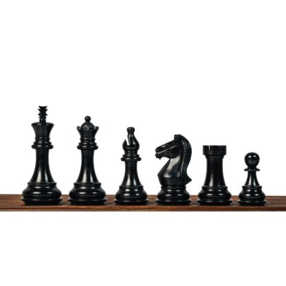 4” NOSEBAND KNIGHT STAUNTON EBONY TRIPLE WEIGHTED CHESS PIECES WITH 21” EBONY BOARD & BOX