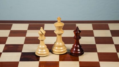 4.5” FLARE KNIGHT LUXURY STAUNTON PADAUK TRIPLE WEIGHTED CHESS PIECES WITH 21” PADAUK CHESSBOARD & STORAGE BOX