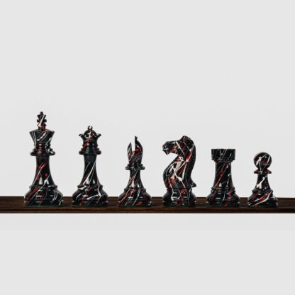4.1” PAINTED ROYAL KNIGHT STAUNTON TRIPLE WEIGHTED CHESS PIECES, 21” EBONY BOARD & BOX